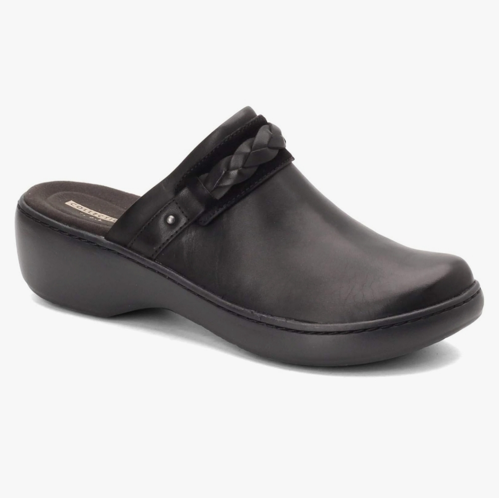Clarks Women's Delana Abbey Black Leather Clogs Sz-8W